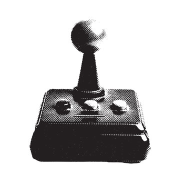 Computer game controller 1980s and 1990s vintage halftone grunge vector design element