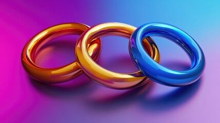 Poster - A set of vividly colored rings set against a smooth gradient background, creating a playful and bold visual ideal for contemporary designs