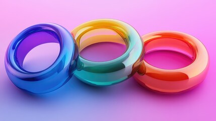 Poster - A set of vividly colored rings set against a smooth gradient background, creating a playful and bold visual ideal for contemporary designs