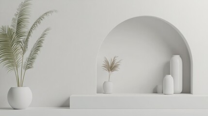 Poster - Minimalist interior with vases and plants on display