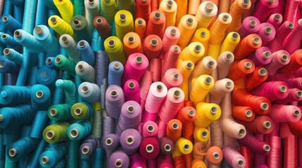 Poster - A stunning arrangement of colorful spools of thread in a vibrant display, ideal for showcasing DIY projects, sewing, and artistic design work