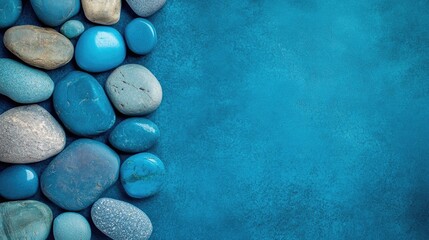 Poster - A stylish, modern abstract arrangement of blue stones and rocks in a minimalist pattern, with focus on simplicity and elegance