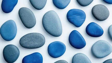 Poster - A stylish, modern abstract arrangement of blue stones and rocks in a minimalist pattern, with focus on simplicity and elegance
