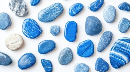 Poster - A stylish, modern abstract arrangement of blue stones and rocks in a minimalist pattern, with focus on simplicity and elegance