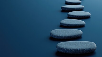 Poster - A stylish, modern abstract arrangement of blue stones and rocks in a minimalist pattern, with focus on simplicity and elegance