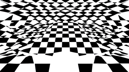 Poster - Checkerboard Illusion Distortion Visual Perspective Abstract Black and White Pattern Design