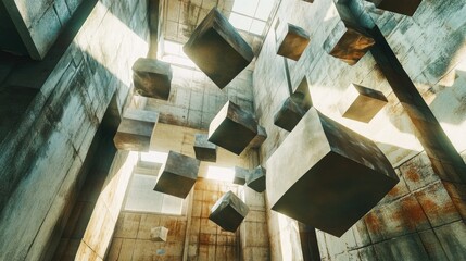 Poster - A visually striking scene of floating 3D cubes, randomly arranged, with a blend of shadows and depth to create a modern, energetic pattern
