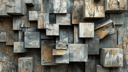 Poster - Abstract 3D cubes in dynamic arrangement with varying textures and depths, creating an intriguing visual pattern, emphasizing movement and energy