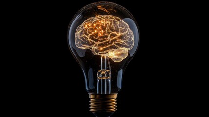 Poster - Illuminated light bulb showcasing a glowing brain representation, symbolizing creativity and innovation