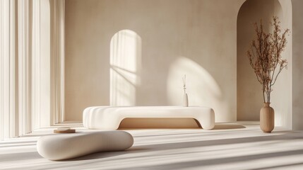 Poster - Clean, minimalist design featuring soft, smooth white curved lines on a bright backdrop, emphasizing simplicity and serenity in the design