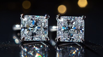 Aufkleber - Close-up of radiant diamonds reflecting light on a sleek black surface, highlighting their exceptional brilliance and luxurious appeal against a dark backdrop