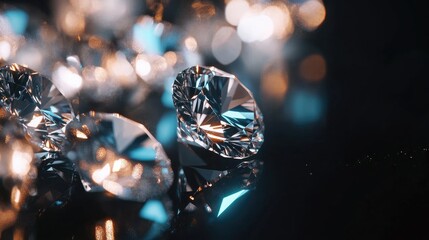 Aufkleber - Close-up of radiant diamonds reflecting light on a sleek black surface, highlighting their exceptional brilliance and luxurious appeal against a dark backdrop