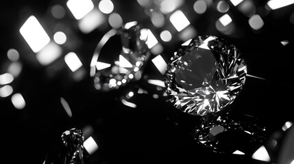 Aufkleber - Close-up of radiant diamonds reflecting light on a sleek black surface, highlighting their exceptional brilliance and luxurious appeal against a dark backdrop