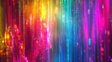Aufkleber - Colorful light streams merge with flowing binary code on an abstract digital backdrop, representing cutting-edge technology and data exchange