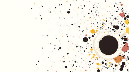Poster - Coffee Cup with Splattered Paint in Artistic Composition Against Cream Colored Background Illustration