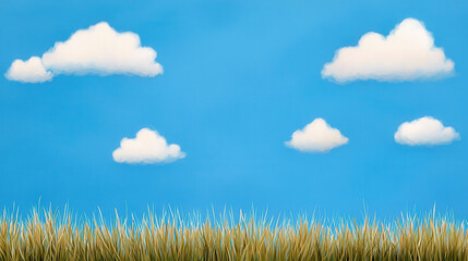 Wall Mural - serene afternoon sky with fluffy clouds above golden grass