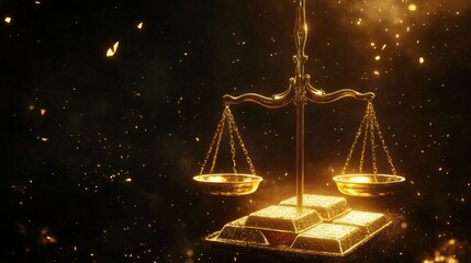 Aufkleber - Golden scales weighing gold bars on a rich dark background, capturing the essence of financial stability, wealth, and the enduring value of gold