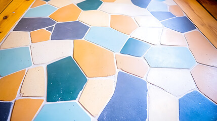 Poster - Colorful Ceramic Tile Irregular Geometric Shapes Surface Design with Textured Pattern and Grout Lines
