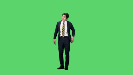 Leinwandbilder - 仕事をしながらダンスする男性ビジネスパーソンの全身動画　クロマキー合成用グリーンバック映像