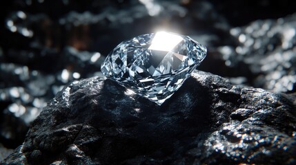 Aufkleber - Stunning diamonds glistening with light reflections, set against a deep, dark black surface, creating a striking, luxurious, and elegant visual effect