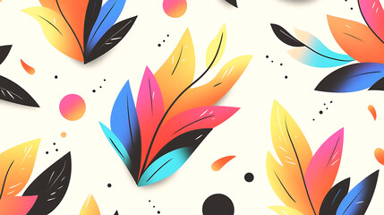 Poster - Colorful Leaves Seamless Pattern Design with Abstract Geometric Shapes and Dots Background Illustration