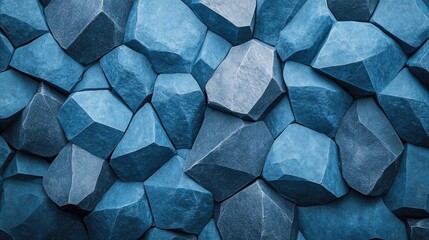 Poster - Unique, artistic layout of blue geometric stones and rocks, forming a minimalist yet sophisticated pattern for a modern design