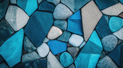 Wall Mural - Unique, artistic layout of blue geometric stones and rocks, forming a minimalist yet sophisticated pattern for a modern design