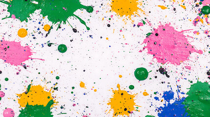 Poster - Colorful Splatter Art on White Canvas Backdrop Vibrant Artistic Expression Creative Design
