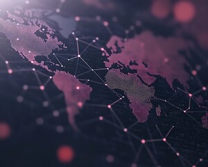 Fototapete - A digital world map rendered in a floating style, enhanced with AI elements, perfect for tech and geography themes.