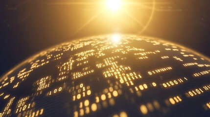 Aufkleber - data stream illuminates global network connectivity in a digital world with glowing binary code