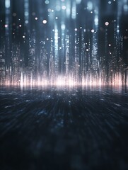 Fototapete - A dynamic 3D holographic cityscape image featuring vibrant changes and futuristic design elements.