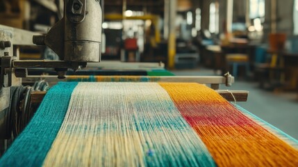 Wall Mural - Vibrant Threads in Motion at Textile Workshop with Industrial Loom