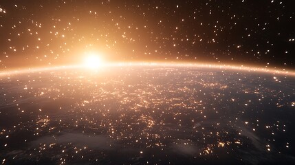 Poster - A futuristic satellite network orbiting Earth, showcasing advanced technology and communication capabilities.