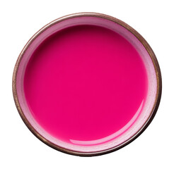 Poster - Ceramic bowl filled with vibrant pink liquid, minimalist top view. Color concept