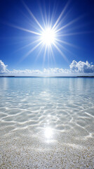 Wall Mural - Bright sun over clear ocean water with sandy beach