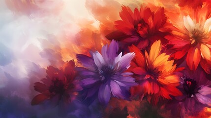 Wall Mural - Impressionistic painting of colorful flowers in a dreamy light