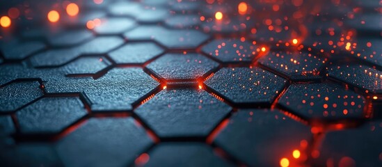 Aufkleber - Hexagonal Grid Structure with Red Glow
