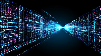 Poster - Digital Data Stream in Motion Light Path Abstract Tech Futuristic Network Transmission Visual