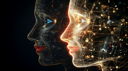 Poster - Digital Female Faces with Network Connections Representing Advanced Communication Technology