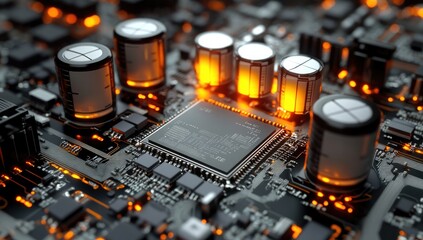 Aufkleber - Circuit board with glowing capacitors and processor