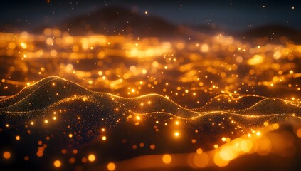 Aufkleber - Golden particles wave abstract landscape night