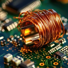 Aufkleber - Copper wire coil on circuit board with electronic components