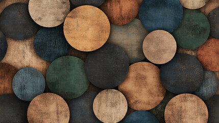 Poster - Distressed Wood Circle Pattern Overlay Decorative Texture Vintage Grunge Design Retro Chic Backdrop