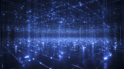 Poster - futuristic digital grid with glowing blue lights creates immersive virtual environment, evoking sense of advanced technology and innovation