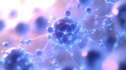 Poster - glowing network of interconnected spheres represents futuristic digital concept, with vibrant blue and purple hues creating sense of innovation and technology