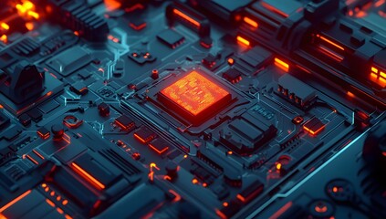 Aufkleber - Advanced CPU on circuit board, glowing
