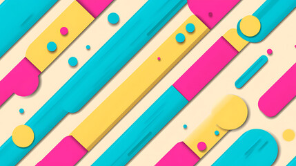 Poster - Dynamic Arrangement of Geometric Shapes in a Playful and Colorful Composition Style Design Art
