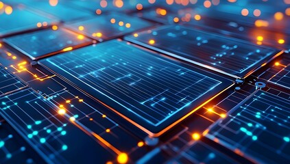 Poster - Futuristic circuit board grid, glowing lines, technology background