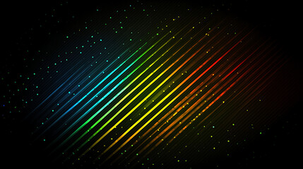 Poster - Dynamic Gradient Spectrum Lines with Twinkling Dots on Dark Backdrop Artistic Expression Design