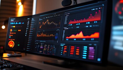 Poster - Home office displays stock market data